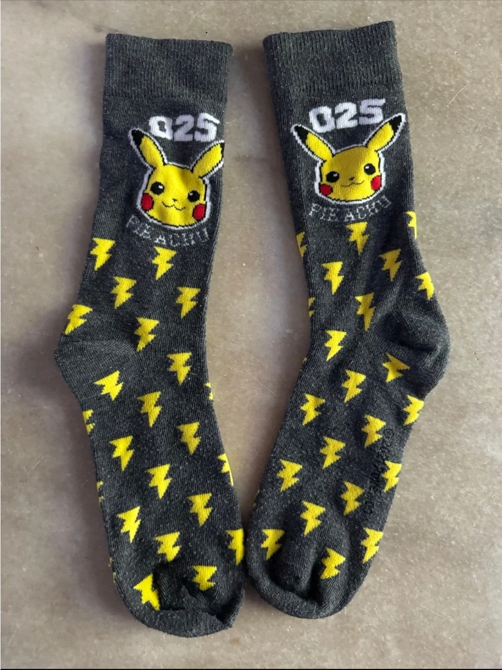 Pikachu Lightning Boys Crew Socks - Gray & Yellow